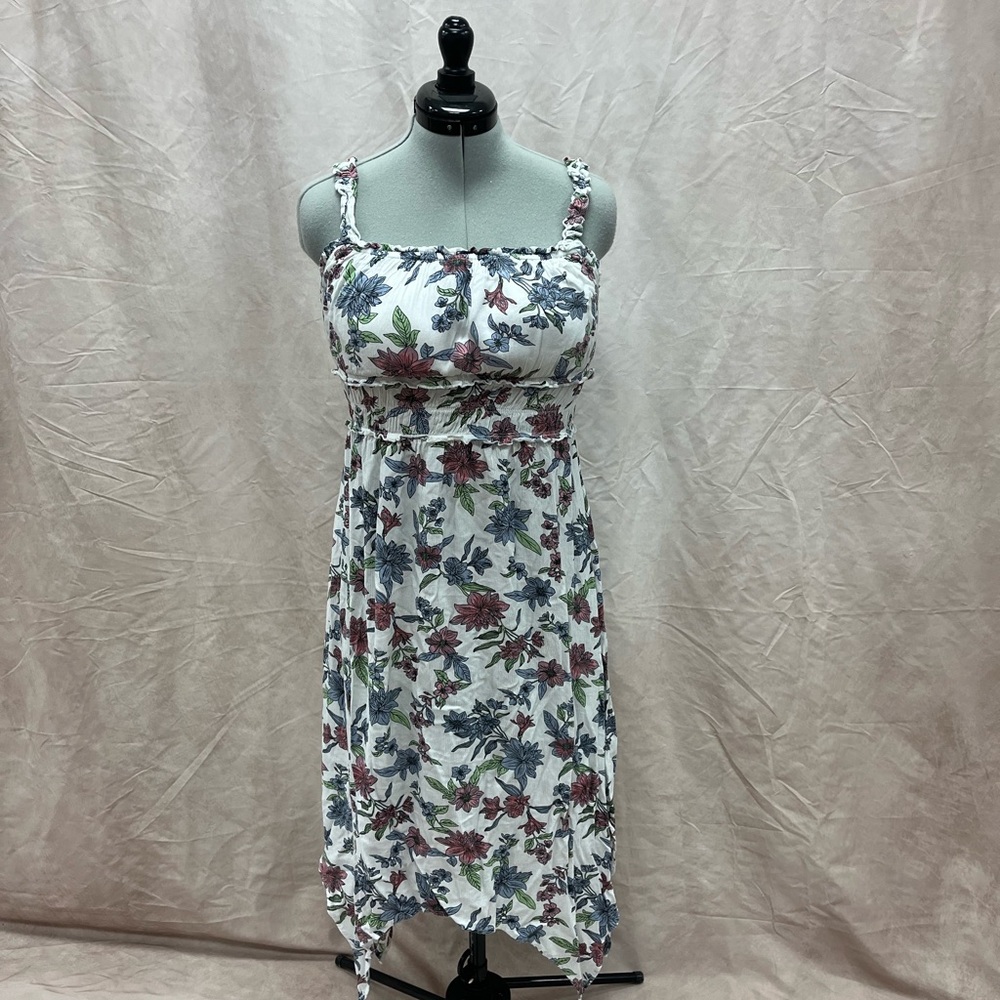 Derek Heart Asymmetrical Floral Dress - White and Blue